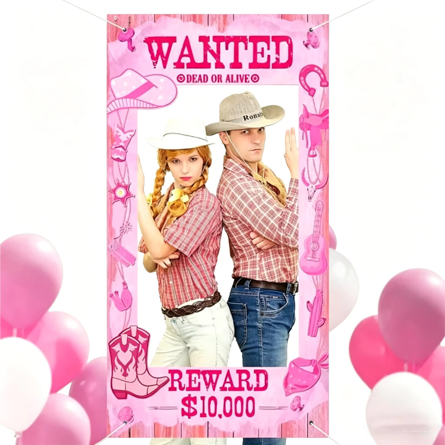 OURFETE Wild-West Cowgirl Fotobox-Rahmen in Rosa für deine Geburtstagsparty, B/H: 180 x 90 cm - Bild 3