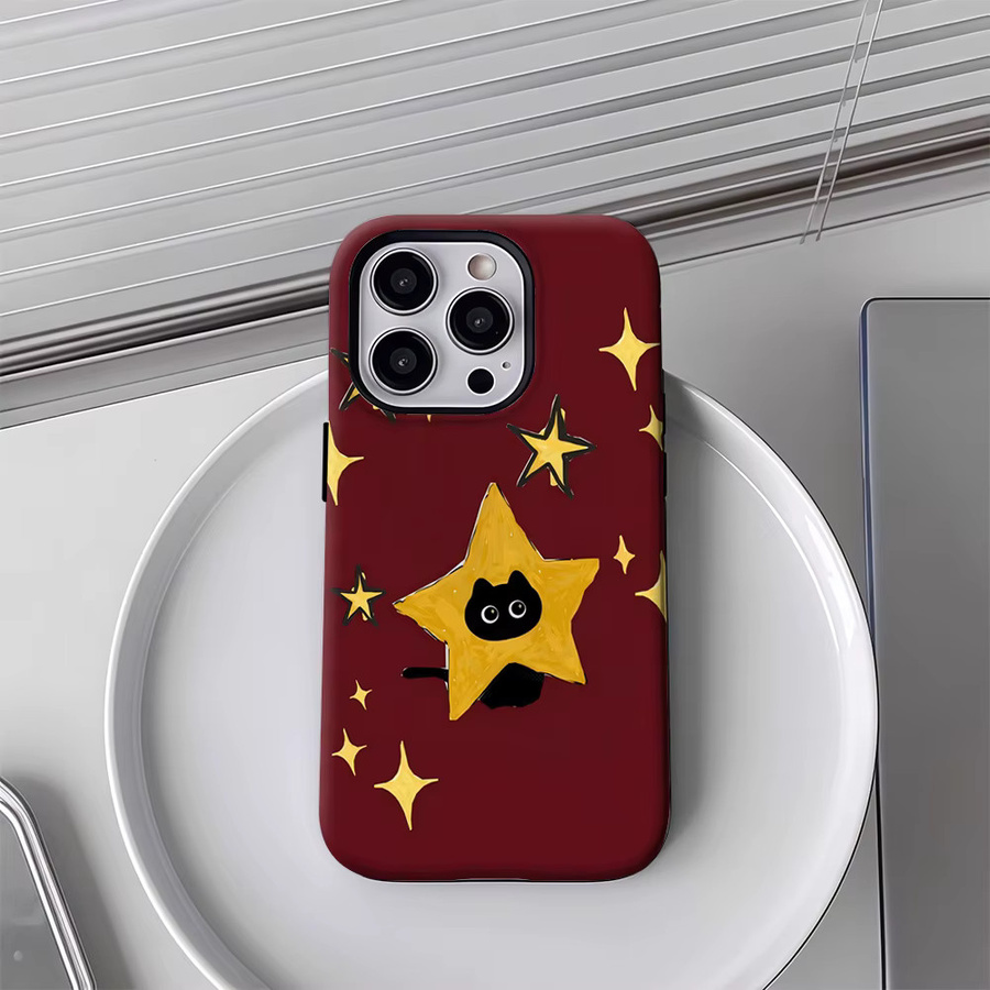 Star Cat Magnetische Handyhülle für iPhone 17 16 15 14 13 Pro Max Plus in Rot, Robuste Einzel- und Doppelschicht-Schutzhülle - Bild 4