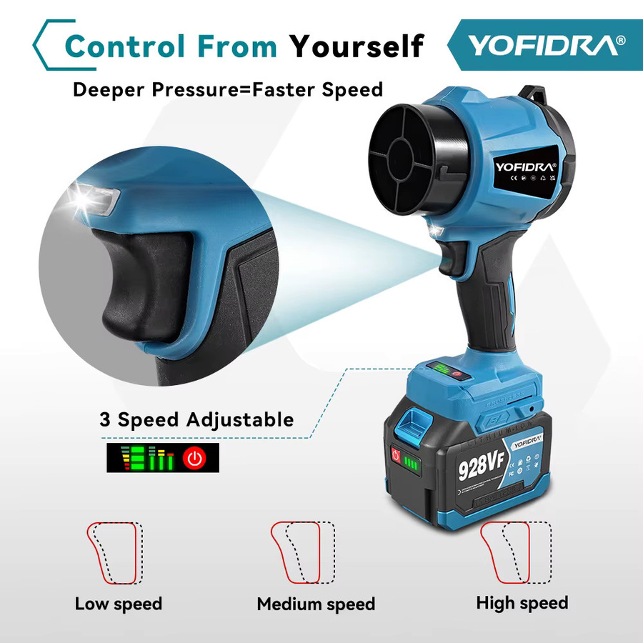 Yofidra Bürstenloser Elektrischer Turbo-Gebläseventilator 3000W Handgeführter Laubbläser und Staubblasgerät in Blau für Makita LXT 18V Akku - Bild 4