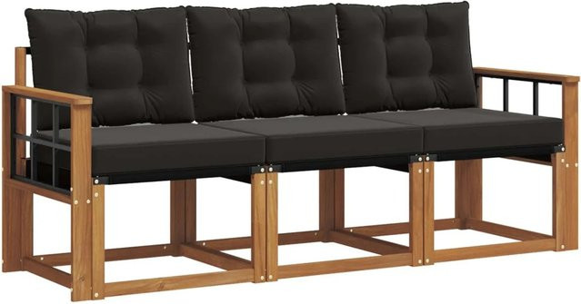 vidaXL Outdoor-Sofagarnitur 3-teilig aus massivem Akazienholz mit Textilene und Kissen in Schwarz und Natur - Bild 1