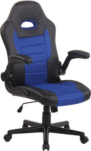 TPFLiving Bürostuhl Jonas in Blau aus Kunstleder mit Armlehnen und Rollen, B/T/H: 66,0 x 60,0 x 128,0 cm - Bild 1