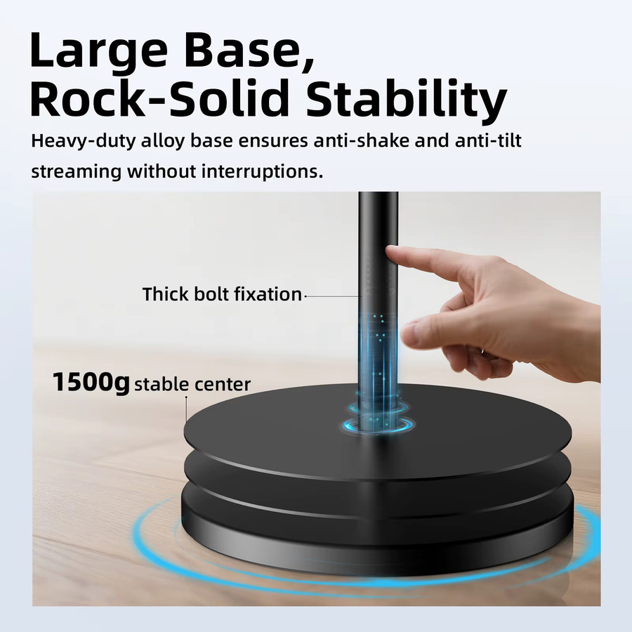 GOOJODOQ Tablet Ständer und Telefonhalter aus Aluminiumlegierung, einziehbarer iPad-Clip für Desktop und Boden, Farbe: Schwarz - Bild 3