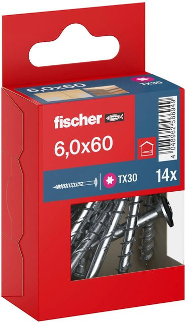 Fischer Holzbauschraube PowerFast II Tellerkopf TX Teilgewinde Ø 6 x 60 mm, 14 Stück, verzinkt, blau/silber - Bild 1
