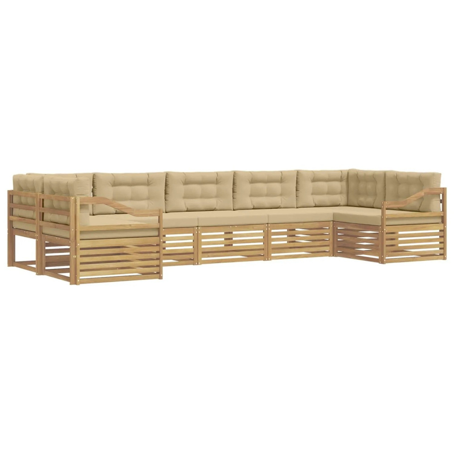 vidaXL Outdoor-Sofagarnitur 7-teilig aus Akazienholz mit Kissen in Weiß und Beige - Bild 2