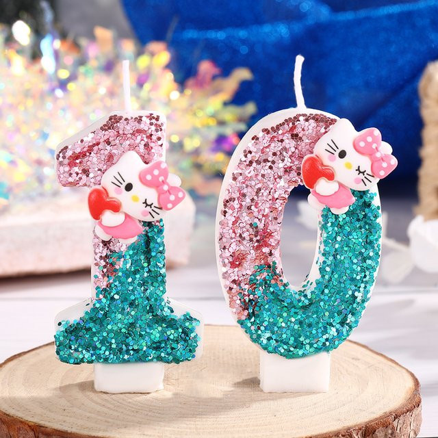MINISO Glitzernde Geburtstagskerzen im Cartoon-Katzen-Design, Mehrfarbig - Bild 1