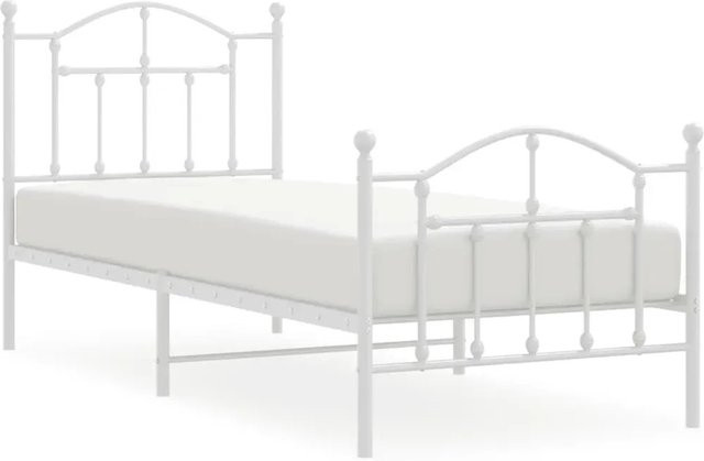 vidaXL Bettgestell aus Metall mit Kopf- und Fußteil in Weiß, B/T/H: 90 x 200 cm - Bild 1