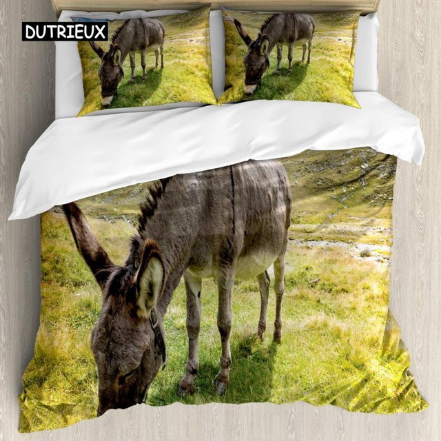 Binchi Outdoor Product Bettwäscheset mit Cartoon-Esel-Motiv, 3-teiliges Microfaser-Bettwäscheset für Kinder und Teenager, Mehrfarbig, Breite: 150 cm, Länge: 200 cm - Bild 1