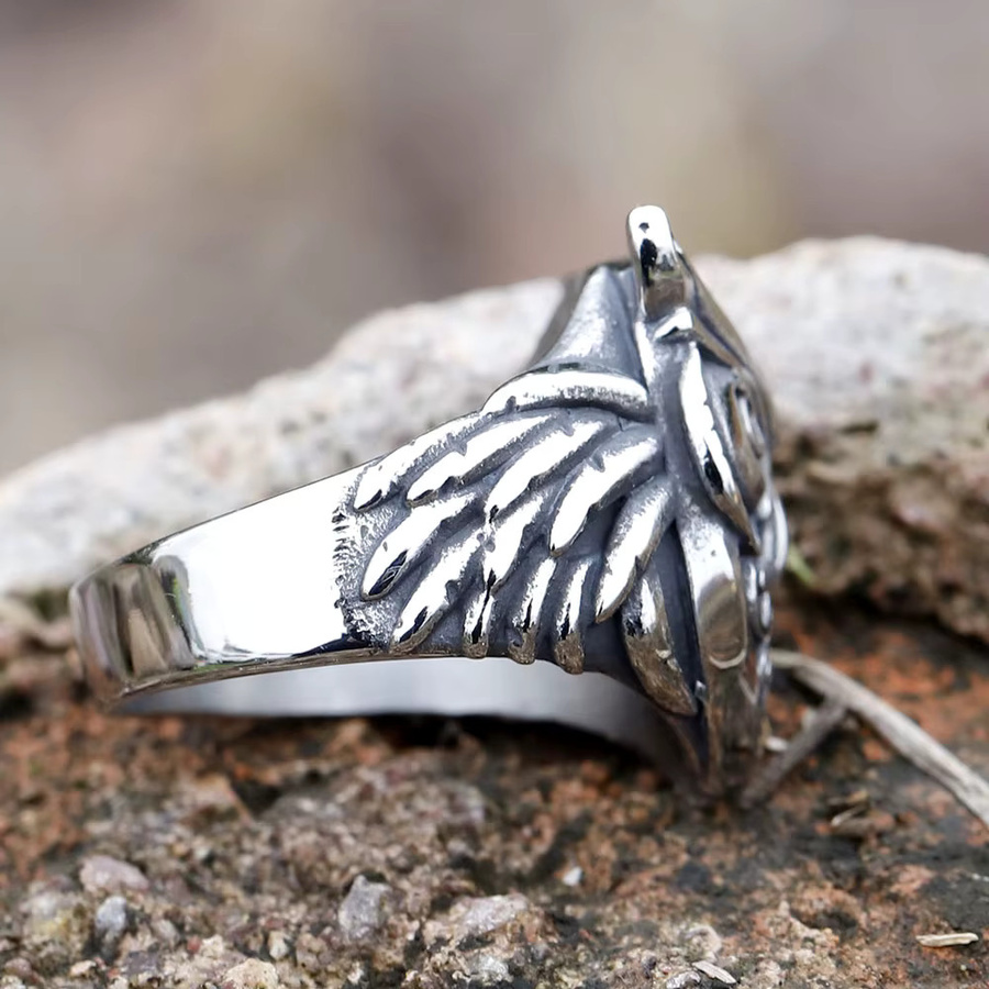 Ring Edelstahl, Eule Kopf, Silber, Unisex - Bild 5