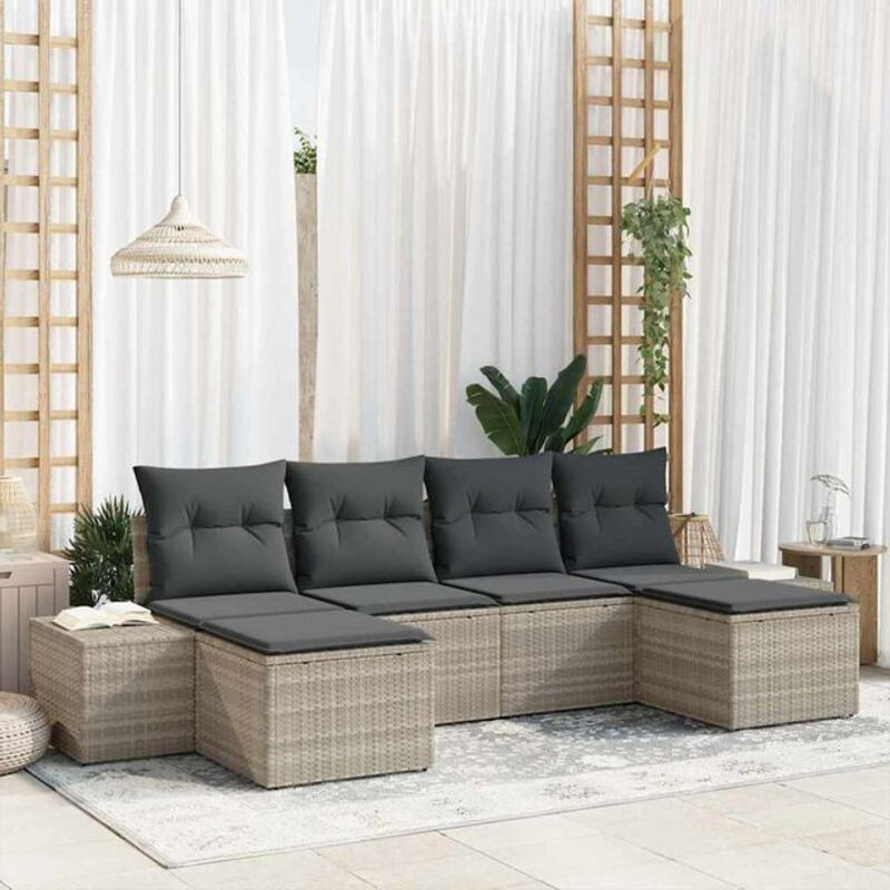 vidaxl Garten-Sofa-Set aus Poly-Rattan mit 6 Kissen in Hellgrau - Bild 1