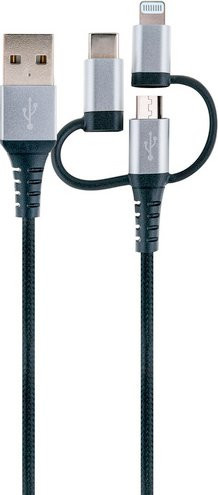 Schwaiger 3-in-1 Universal Sync und Ladekabel mit USB-A, Micro-USB, Lightning und USB-C, schwarz, 1,5 m - Bild 1