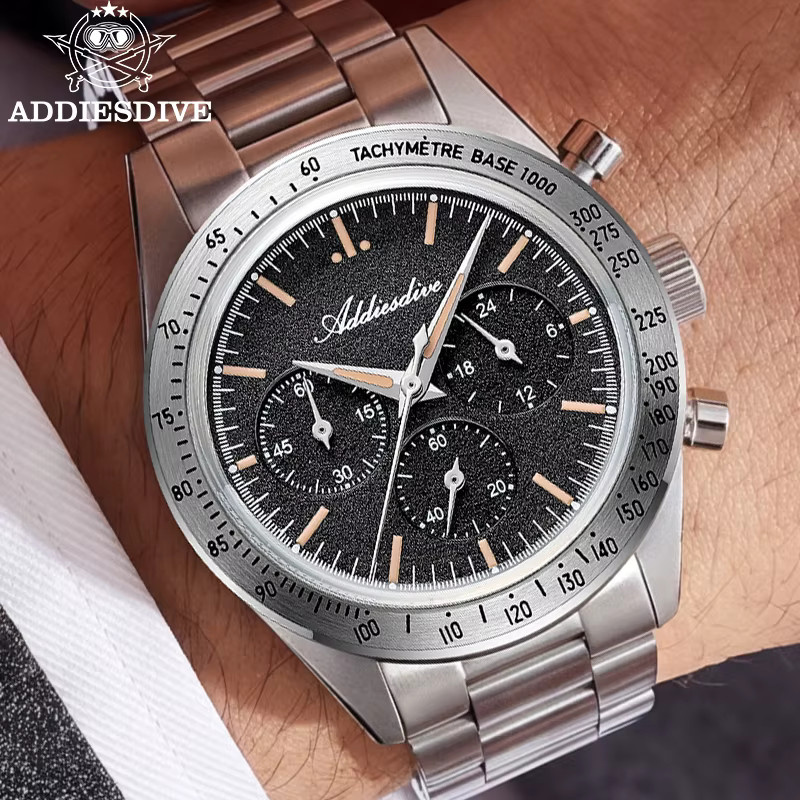 ADDIESDIVE Chronograph, Quarz, Edelstahl, Schwarz, Herren - Bild 5