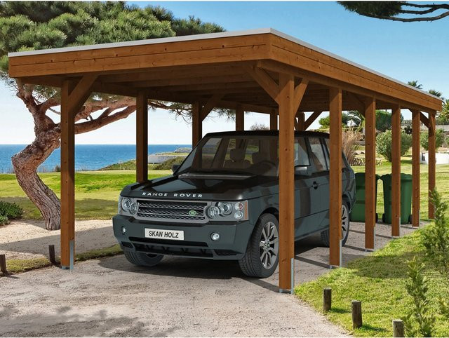 Skanholz Carport Friesland aus Holz in Nussbaum Braun B/T: 314 x 860 cm, Höhe: 241 cm - Bild 1