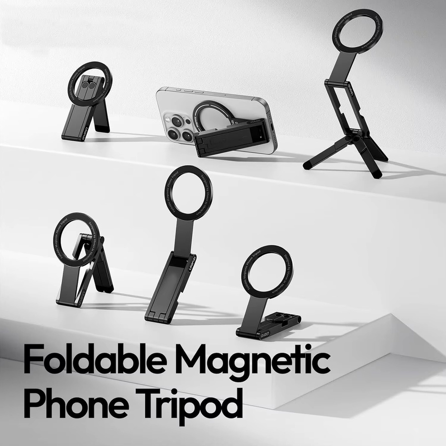 Magnetischer XMSJ Auto-Handyhalter für iPhone in Schwarz, doppelt faltbares Smartphone-Mini-Stativ aus ABS-Material - Bild 3