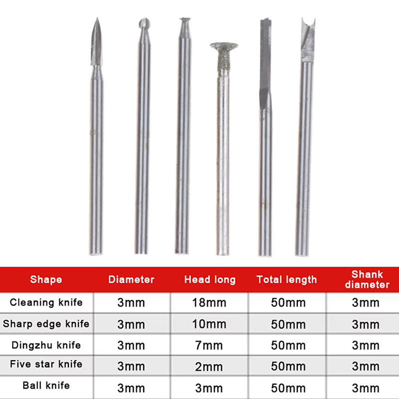 HUXUAN 5/6-teiliges Holzschnitz-Bohrer-Set in Silber mit 3mm Schaft für Dremel Rotationswerkzeuge, Gravur- und Fräsbit für Holzbearbeitung und Handwerk - Bild 4