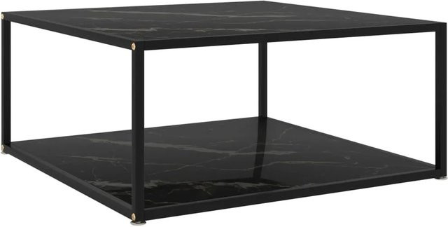 vidaXL Couchtisch in Schwarz mit Marmor-Optik aus Hartglas und pulverbeschichtetem Stahl, B/T/H: 80 x 80 x 35 cm - Bild 1