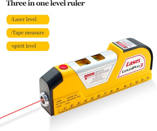 JUANJUAN Laser-Niveau- und Entfernungsmesser in Gelb für Gartenbau und Holzbearbeitung mit vertikalem und horizontalem Laser sowie Blasen-Lineal - Bild 1
