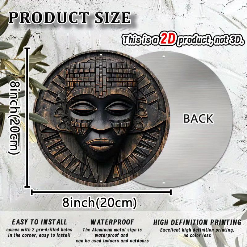 Afrikanisch inspiriertes Wandkunst-Dekor Potdemiel Maske aus Aluminium, runde Retro-Maske, Durchmesser: 20,32 cm - Bild 4