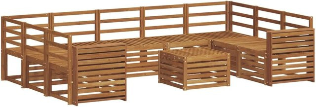 vidaXL Sofagarnitur aus Massivholz Akazie in Natur Braun, 10-teiliges Set mit Tisch, Ecksofas und Sesseln im U-Shape Design - Bild 1
