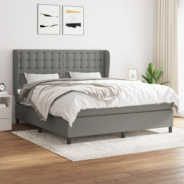 vidaXL Boxspringbett Hybrid mit Matratze und Kopfteil, Dunkelgrau, B/T/H: 180 x 200 cm - Bild 2