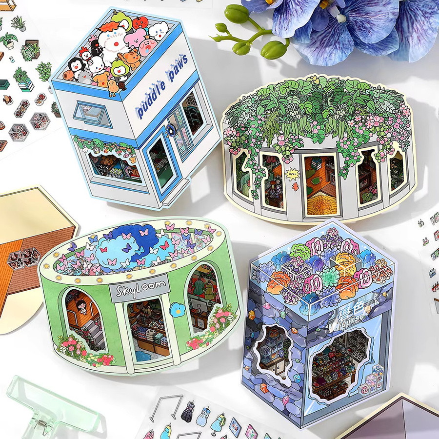 Kawaii 3D Miniatur Szene Aufkleber für DIY Scrapbooking und Bastelarbeiten, Mehrfarbig - Bild 1