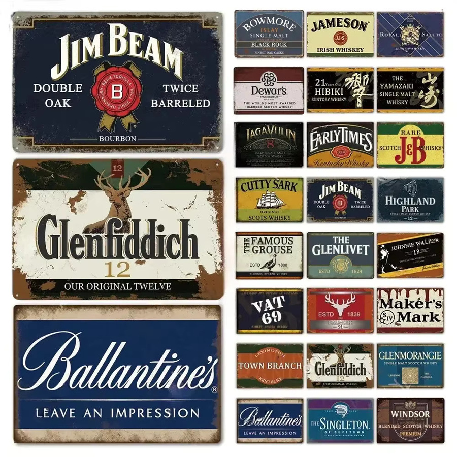 Hello Young Retro Whisky Metall-Schild in Multicolor, Rechteckiges Vintage Wanddekor für Bar und Man Cave, B/H: 20 x 20 cm - Bild 1