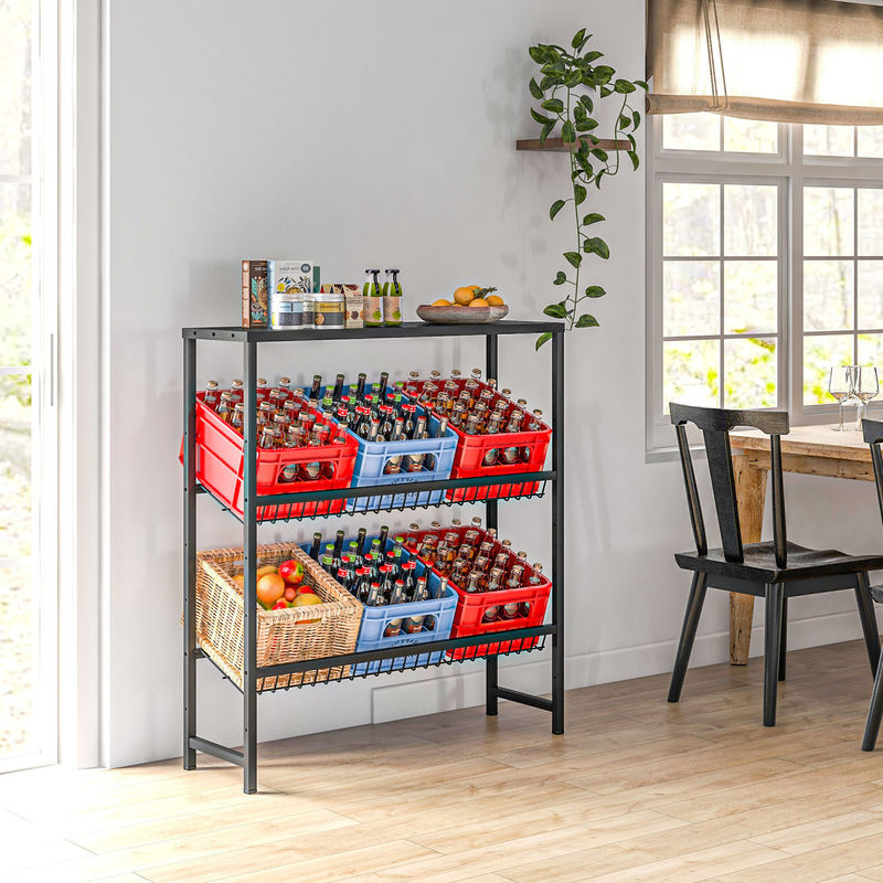 HOMCOM Getränkekistenregal aus Stahl in Schwarz, freistehendes Regal mit 3 verstellbaren Ebenen für 6 Kisten, B/T/H: 103 x 33 x 113,5 cm - Bild 2
