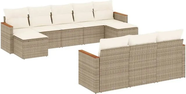 vidaXL 10-tlg. Garten-Sofagarnitur in U-Form aus Poly-Rattan in Beige und Cremeweiß mit Sitzkissen und Rückenkissen inklusive Stauraum - Bild 1
