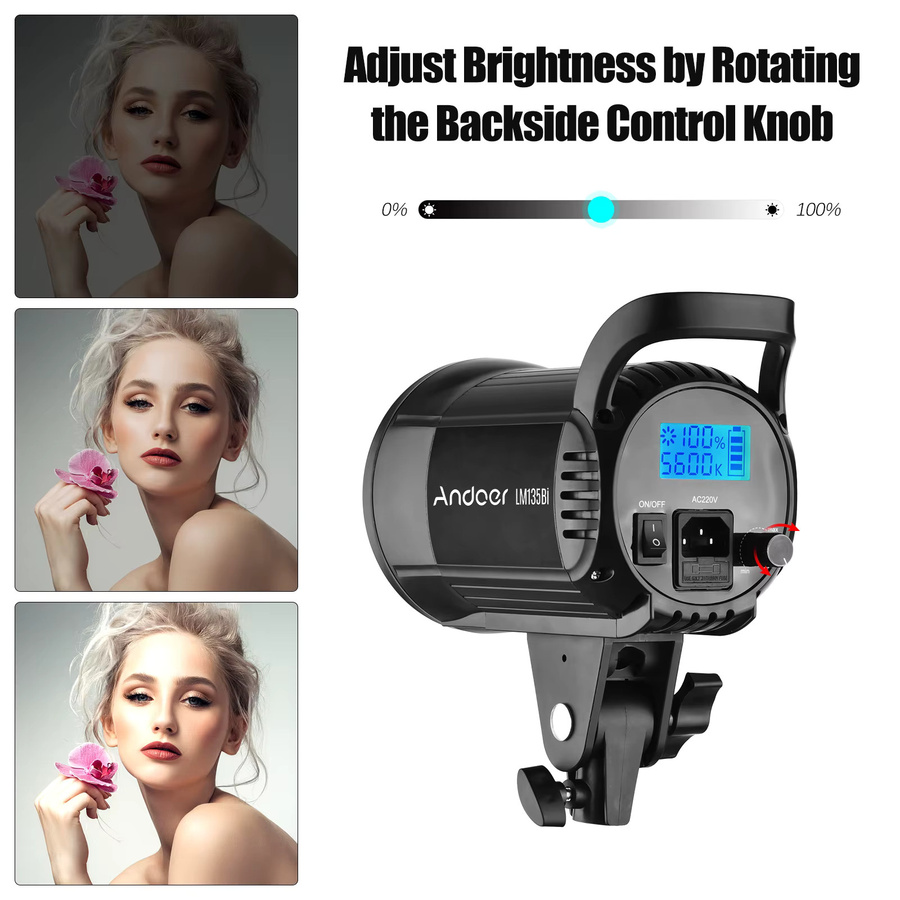 Andoer LM135Bi LED-Fotografie-Fülllicht in Schwarz, 135 W Studio-Videoleuchte mit Bowens-Montage, dimmbar, Farbtemperatur 2800 K–5600 K - Bild 6