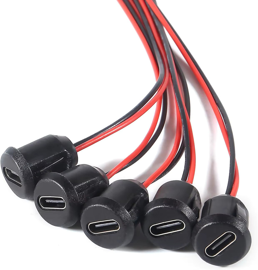 20 Stück USB-C Weibliche Chassis 2 Pin Direkt Crimp Ladeport Stecker in Schwarz - Bild 4
