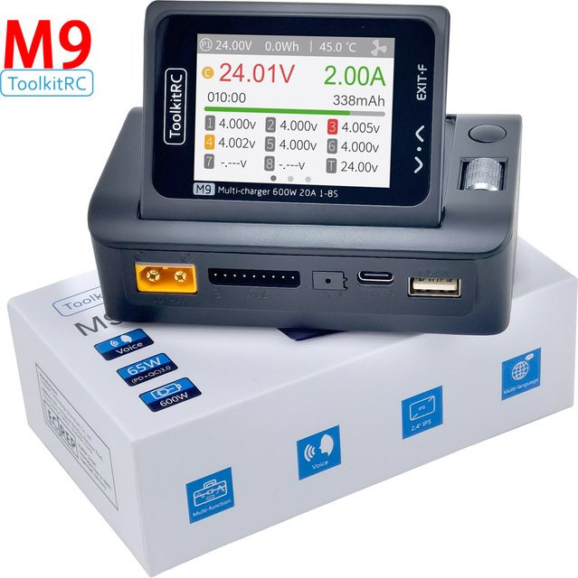 ToolkitRC M9 Smart DC Ladegerät 600W 20A mit USB-C, Schwarz, für 1-8S LiPo LiFe Akkus - Bild 1