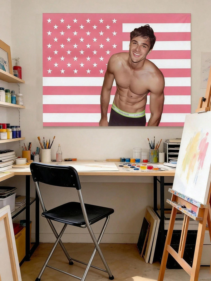 Dekorativer Wandteppich Jacob Elordi Amerikanische Flagge in Rosa von JMG Household Supplies, B/H: 60 x 40 cm - Bild 5
