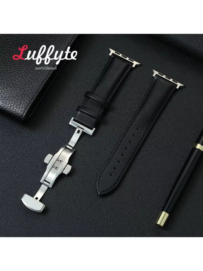 luffyte Smartwatch-Armband PU-Leder, Schwarz, Unisex - Bild 2