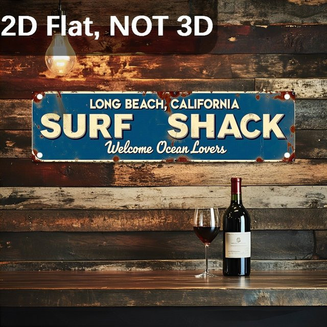 HELLOYOUNG Vintage Long Beach Surf Shack Metallschild in Blau, California Coastal Wandbild für Innen- und Außenbereich, B/H: 40 x 10 cm - Bild 1