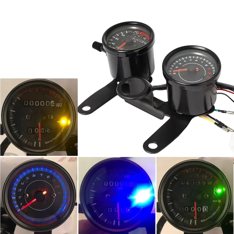JNYD 2-in-1 Motorrad-Kilometerzähler mit LED-Tachometer und Drehzahlmesser in Schwarz für Cafe Racer - Bild 3