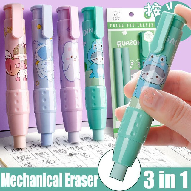 3in1 Press Radiergummi-Stift-Set in Grün und Multicolour aus Kunststoff für Schule und Büro - Bild 1