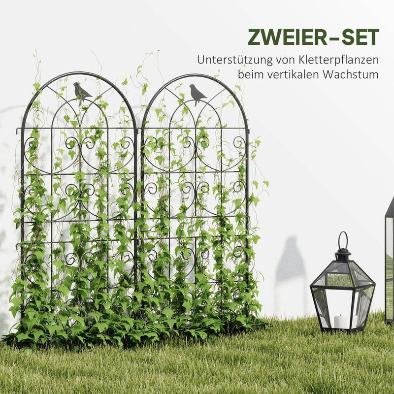 Outsunny Rankgitter Metall 2er Set mit Vogeldesign in Schwarz, Rankhilfe für Kletterpflanzen, B/H/T: 50 x 120 x 50 cm - Bild 5