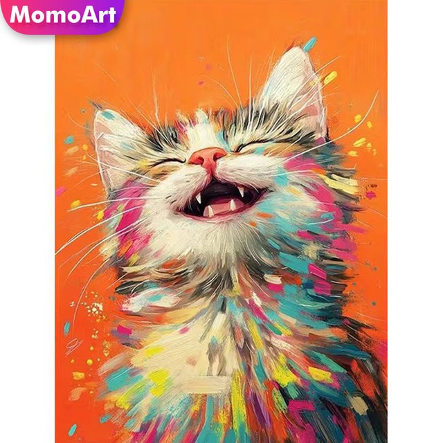 Momoart Diamantmalerei Katze DIY Acryl Mosaik Bild mit bunten Strasssteinen zur Wanddekoration B: 30,0 cm x H: 30,0 cm - Bild 1