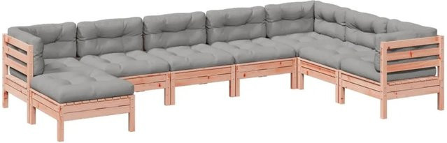 vidaXL 8-tlg. Garten-Sofagarnitur aus Massivholz Douglasie in L-Form mit Kissen, Farbe: Braun/Grau - Bild 1