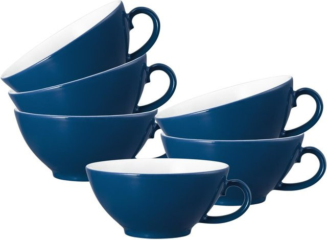 Seltmann Weiden Teetassen Life Fashion aus Keramik, 6er Set, Weiß-Blau, 140 ml - Bild 1