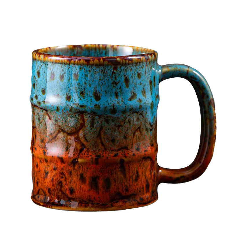 Keramiktasse mit kristalliner Glasur in Multicolour, zylindrische Espressotasse im natürlichen Element-Design - Bild 3