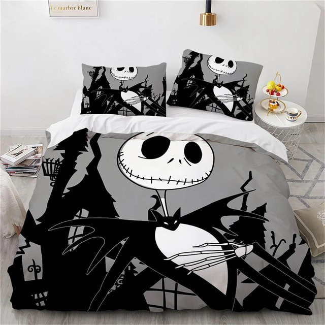 Lodestar Nightmare Before Christmas Bettwäscheset mit Jack und Sally Motiv, Schwarz, B/H: 140 x 200 cm - Bild 1