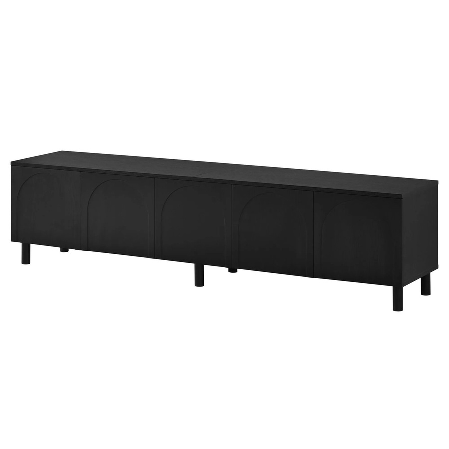 ModernLuxe TV-Lowboard aus MDF in Schwarz mit 5 Türen und Metallfüßen, B/T/H: 180 x 45 x 38 cm - Bild 2