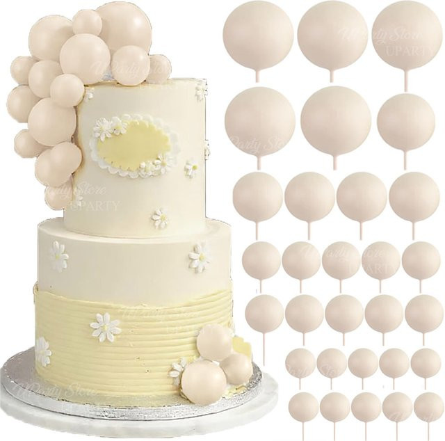 30 Stück beige Schaumstoffkugeln für Kuchendekoration im Boho-Stil, Durchmesser: 2-4 cm - Bild 1