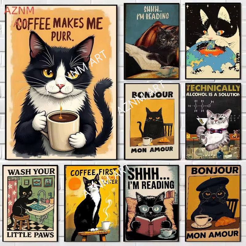 CAT ART Vintage Filmplakat Wandgemälde aus Papier in mehrfarbigem Design für Wandmontage oder Tischaufstellung - Bild 2