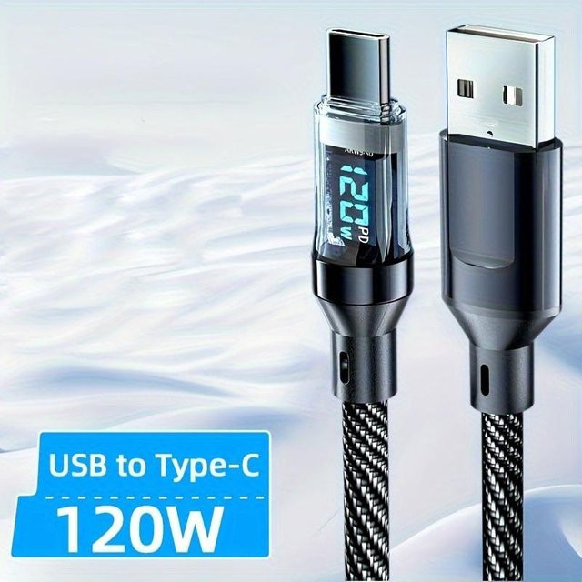 Huawei 120W USB Typ C Schnellladekabel mit Digital Display, Schwarz, 2m - Bild 1