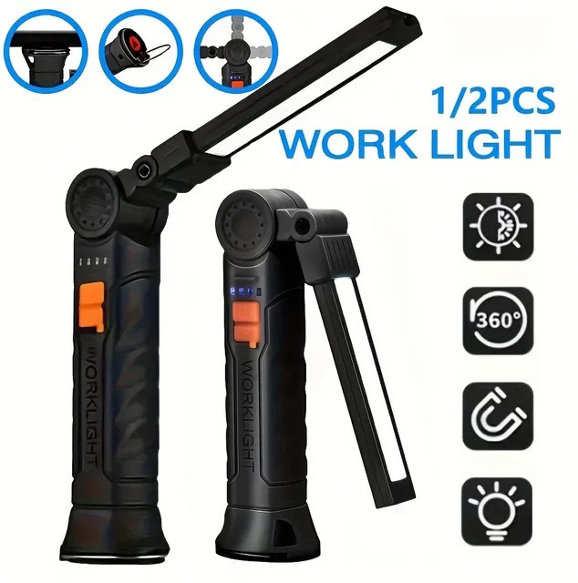 KDULIT Tragbare COB-LED-Taschenlampe in Schwarz, wiederaufladbare Arbeitsleuchte mit Magnet und Lanterna-Hängefunktion für Camping und Arbeit - Bild 1