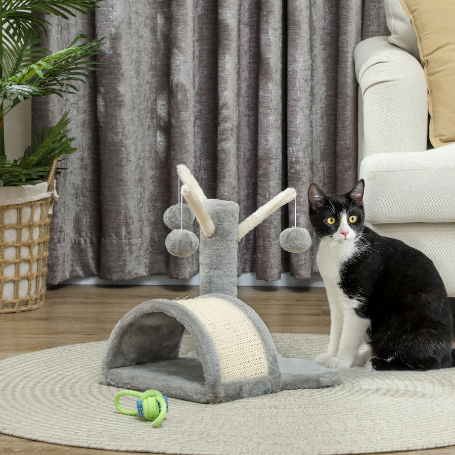 PawHut Kratzbaum für Katzen mit integriertem Spielzeug aus Plüsch und Sisal, Hellgrau, B/T/H: 38 x 38 x 40 cm - Bild 2
