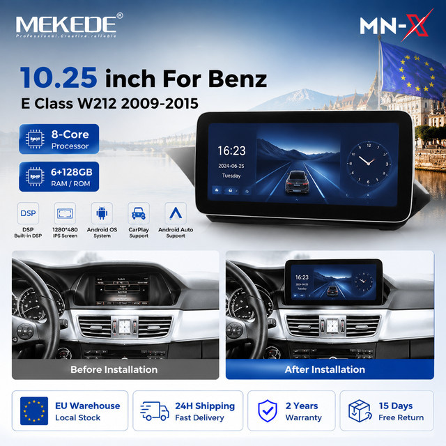 MEKEDE Intelligentes Auto-Audiosystem für Mercedes Benz E-Klasse W212 E200 E230 E260 S212 mit 10,25 Zoll Touch-Display, Multimedia-Player mit Drahtlosem CarPlay und Android Auto, Schwarz - Bild 1