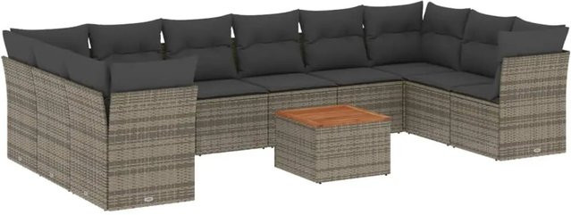 vidaXL 11-tlg. Garten-Sofagarnitur aus Poly-Rattan in Grau mit Kissen und Stauraum - Bild 1