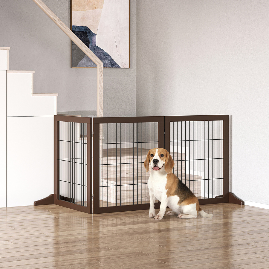 Aosom Hundegitter aus Kiefernholz, freistehendes Absperrgitter in Braun, B/T/H: 185 x 36 x 71 cm - Bild 2